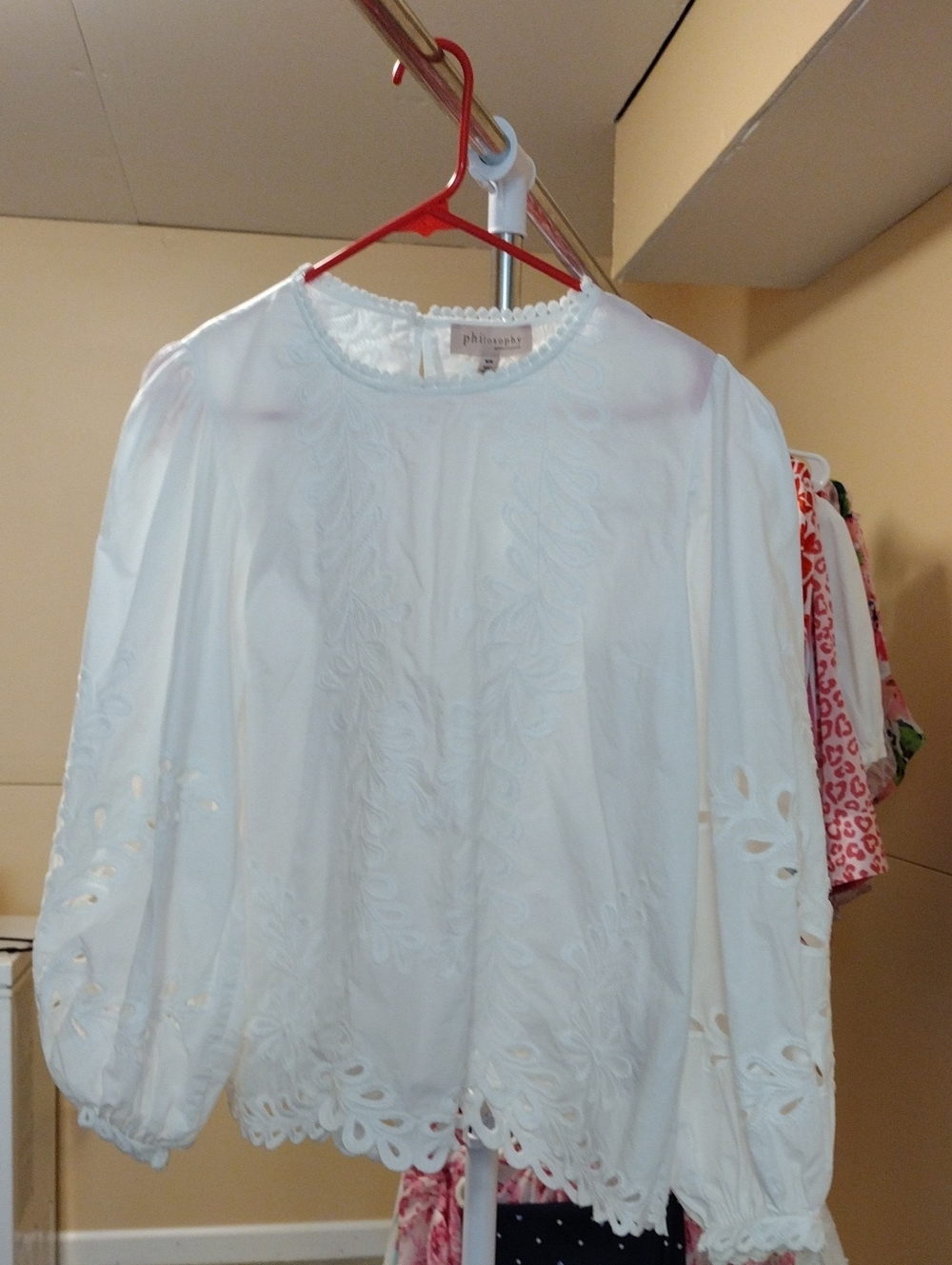 Philosophy White Eyelet Peasant Top